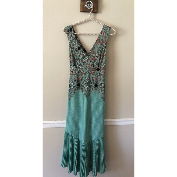 Anthropologie Maeve Womens Size 2 Canyon Creek Paisley Midi Dress Blue Green - Picture 1 of 6